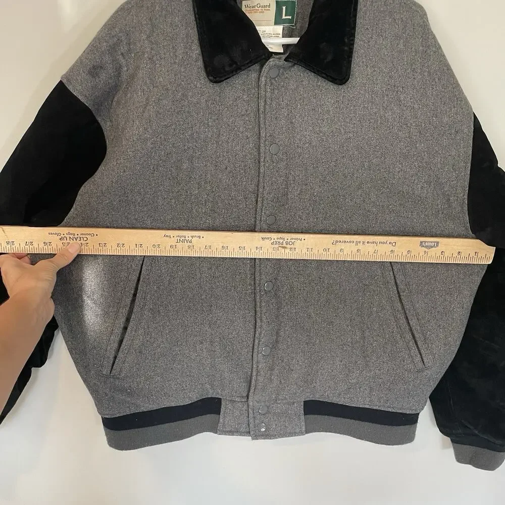 Wearguard Jacket Men Sz L Colorblock Bomber Leather‎ Wool ZipSports Black Gray
